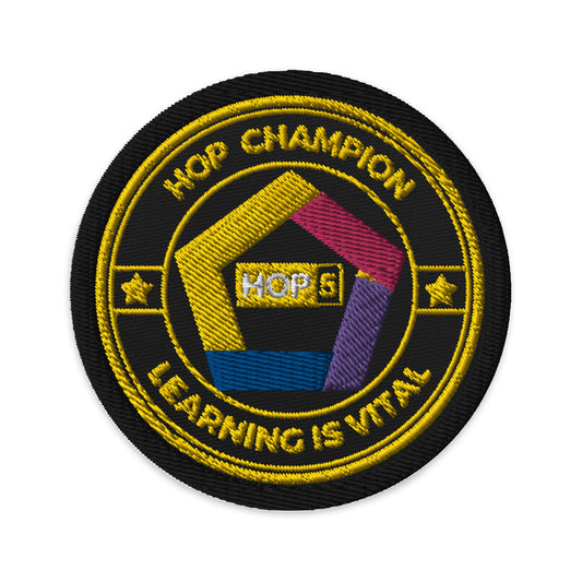 HOP Champion Embroidered Patch - symbolizing the strength of people, and of an organization, lies in how they learn. - Item No. 399-76